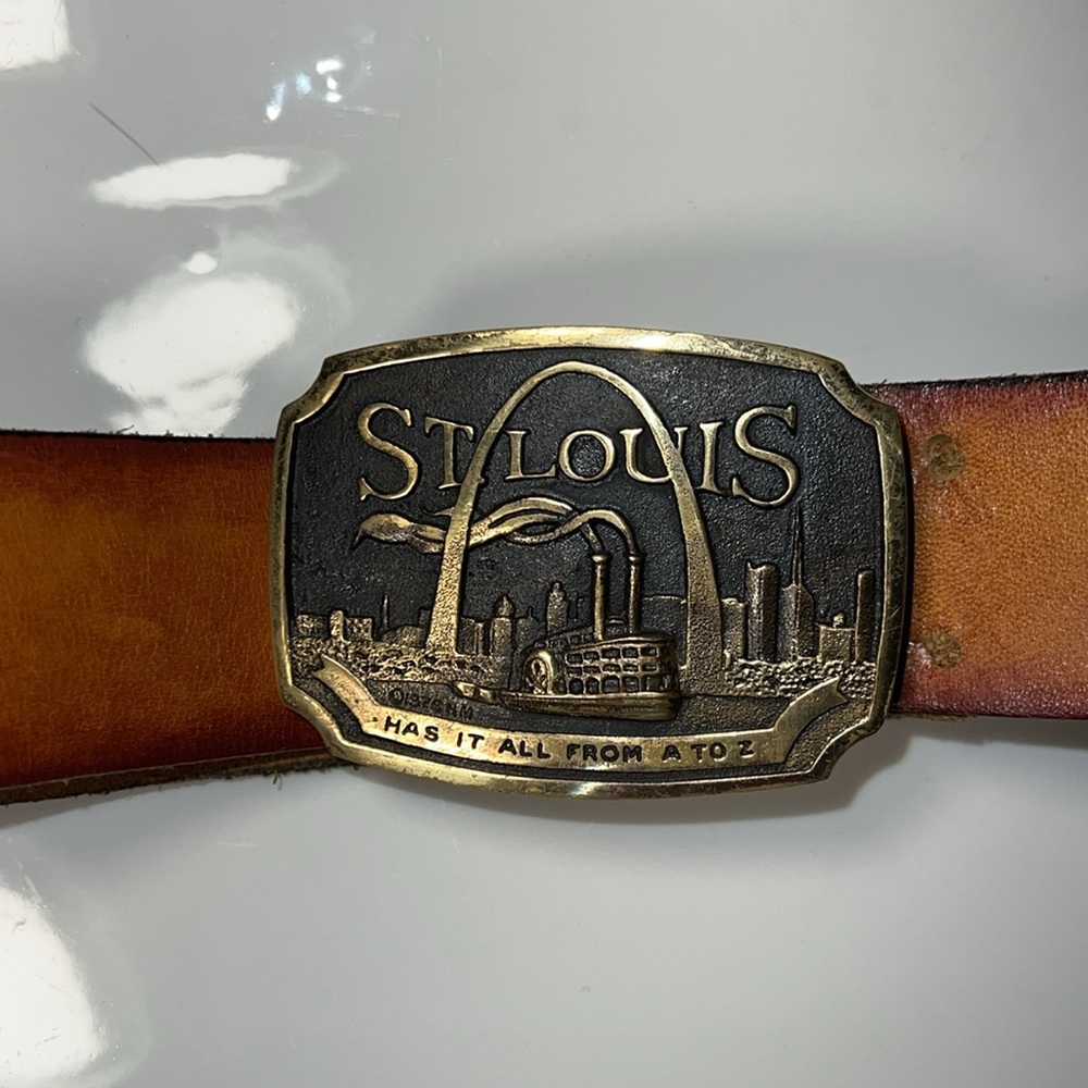 Vintage Heritage Mint St. Louis Solid Brass Buckle and Leather Belt